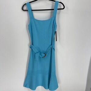 Marciano Guess‎ Concha Sweater Dress Aqua Cloud Blue Belted Flared Hem Large NEW
